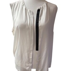 Elegant White Sleeveless Blouse with Black Trim